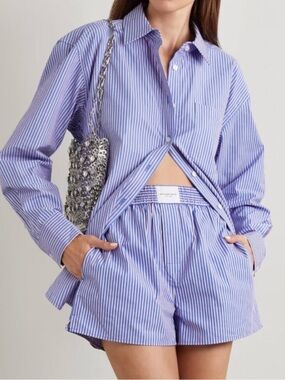 T by Alexander Wang Striped Cotton-Poplin Shirt
